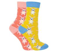 Miss Sparrow 2 Pack Girls Animal Socks Casual Funky Pattern Crew Bamboo Socks | Funny Novelty Socks for Kids (4-6 Years, Rabbits)