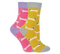 Miss Sparrow 2 Pack Girls Animal Socks Casual Funky Pattern Crew Bamboo Socks | Funny Novelty Socks for Kids (2-3 Years, Sausage Dogs)