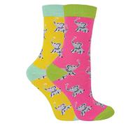 Miss Sparrow 2 Pack Girls Animal Socks Casual Funky Pattern Crew Bamboo Socks | Funny Novelty Socks for Kids (2-3 Years, Elephants)