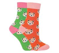 Miss Sparrow 2 Pack Girls Animal Socks Casual Funky Pattern Crew Bamboo Socks | Funny Novelty Socks for Kids (2-3 Years, Bears)