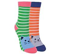 Miss Sparrow 2 Pack Girls Animal Socks Casual Funky Pattern Crew Bamboo Socks | Funny Novelty Socks for Kids (2-3 Years, Kitty Cats)
