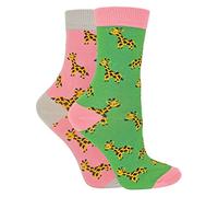 Miss Sparrow 2 Pack Girls Animal Socks Casual Funky Pattern Crew Bamboo Socks | Funny Novelty Socks for Kids (2-3 Years, Giraffes)