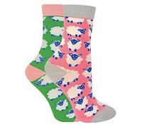 Miss Sparrow 2 Pack Girls Animal Socks Casual Funky Pattern Crew Bamboo Socks | Funny Novelty Socks for Kids (7-9 Years, Sheep)