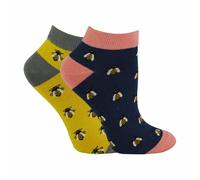 Miss Sparrow 2 Pack Ladies Novelty Animal Themed Bamboo Trainer Socks - 4-7 UK - Honey Bees