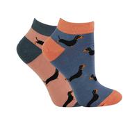 Miss Sparrow 2 Pack Ladies Novelty Animal Themed Bamboo Trainer Socks - 4-7 UK - Sausage Dog