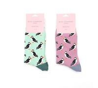 MISS SPARROW 2 Pairs Puffin Socks Ladies Soft Bambo Blend Mauve Mint Size 4 to 7