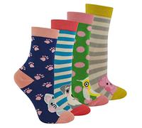 Miss Sparrow - 4 Pack Girls Bamboo Socks | Kids Novelty Animal Pattern Socks in a Gift Box (2-3 Years, Assorted)