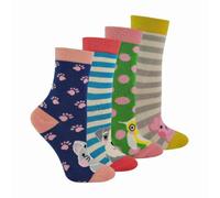 Miss Sparrow - 4 Pack Girls Bamboo Socks | Kids Novelty Animal Pattern Socks in a Gift Box