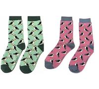 MISS SPARROW Bamboo Socks, Puffin Pattern, Pink and Mint Green, 2 Pairs