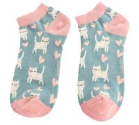 MISS SPARROW Bamboo Trainer Socks Soft Breathable Bamboo Blend Low Cut 3 to 7 (UK, Numeric, 3, 7, Regular, Regular, Sleepy Cat (Duck Egg))
