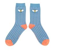 MISS SPARROW Bee Socks Embroidered Womens Eco Friendly Breathable Bamboo Blend 1 Pair Denim