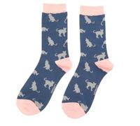 Miss Sparrow Cats Navy Blue Womens Novelty Ankle Socks Adult One Size