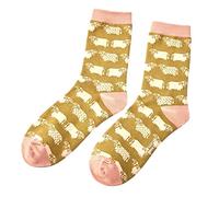 Miss Sparrow Cute Cows on Olive Womens Novelty Ankle Socks Adult One Size