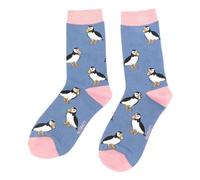 Miss Sparrow Cute Puffins on Denim Blue Womens Socks