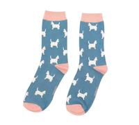Miss Sparrow Cute Scottie Dog Denim Blue Womens Novelty Ankle Socks Adult One Size