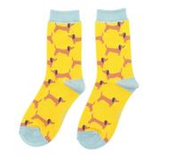 Miss Sparrow Dachshund Sausage Dog Brown on Yellow Ladies Socks
