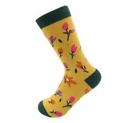 Miss Sparrow Flower Head Olive Yellow Womens Adult Socks