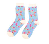 Miss Sparrow Flower Heads Sky Blue Womens Adult Socks