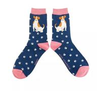 MISS SPARROW Jack Russell Socks Womens Substantial Breathable Bamboo Blend 1 Pair (UK, Numeric, 3, 7, Regular, Regular, Navy)