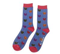 Miss Sparrow Kitty Cat Faces Blue Mens Novelty Ankle Socks Adult One Size