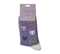 Miss Sparrow Kitty Cat Faces Lavender Womens Novelty Ankle Socks Adult One Size