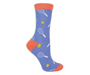 Miss Sparrow Ladies Bamboo Socks with Tennis Rackets on Them Crazy Unique Funny Printed Novelty Socks for Women (4-7, Tennis)
