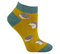 Miss Sparrow Ladies Bamboo Trainer Socks Breathable Low Cut Socks for Women (4-7, Hedgehogs (Yellow))