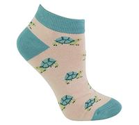 Miss Sparrow Ladies Bamboo Trainer Socks Breathable Low Cut Socks for Women (4-7, Turtles (Pink))