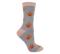 Miss Sparrow Ladies Halloween Socks Novelty Crew Bamboo Pumpkin Socks for Womens | Gift Socks (4-7, Pumpkin (Grey))