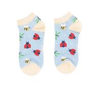 MISS SPARROW Lady Bird Bee Trainer Socks Pale Blue Breathable Bamboo Blend 1 Pair