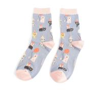 MISS SPARROW Party Cat Socks Super Soft Breathable Eco Friendly Bamboo Blend (UK, Numeric, 3, 7, Regular, Regular, Denim)