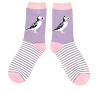 Miss Sparrow Puffin Socks Lilac Womens Size 3-7, 1 Pair | Super Soft, Eco Friendly, Bamboo Blend
