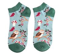 MISS SPARROW Trainer Socks Breathable Bamboo Blend Size 3 to 7 Various Pattens (Woodland Owl Duck Egg)
