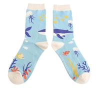 Miss Sparrow Under the Sea Bamboo Blend Socks Size 3-7 | Ocean Print Design, Whale & Fish Pattern, Women's Socks, Light Blue Colourway, Soft Bamboo Blend