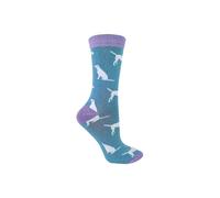 Miss Sparrow Women's 1 Pack Novelty Dog Pattern Bamboo Socks in Blue | Size: 4-7 Miss Sparrow Blue 4-7