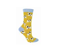 Miss Sparrow Women's 1 Pack Novelty Dog Pattern Bamboo Socks in Yellow | Size: 4-7 Miss Sparrow Yellow 4-7