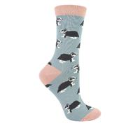 Miss Sparrow - Womens Novelty Animal Soft Bamboo Breathable Socks (UK, Numeric, 4, 8, Regular, Regular, Badgers (Duck Egg))