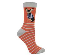 Miss Sparrow - Womens Novelty Animal Soft Bamboo Breathable Socks (UK, Numeric, 4, 8, Regular, Regular, Chihuahua Stripes (Orange))