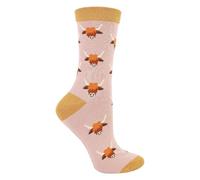 Miss Sparrow - Womens Novelty Animal Soft Bamboo Breathable Socks (UK, Numeric, 4, 8, Regular, Regular, Highland Cow (Dusky Pink))