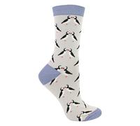 Miss Sparrow - Womens Novelty Animal Soft Bamboo Breathable Socks (UK, Numeric, 4, 8, Regular, Regular, Kissing Puffins (Silver))