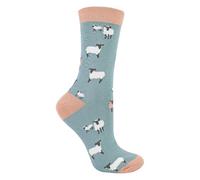 Miss Sparrow - Womens Novelty Animal Soft Bamboo Breathable Socks (UK, Numeric, 4, 8, Regular, Regular, Sheep Family (Duck Egg))