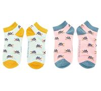 MISS SPARROW Womens Turtle Trainer Socks Super Soft Bamboo Mix Two Pairs Size 4 to 7 Pink Blue