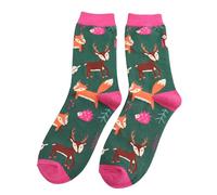 MISS SPARROW Woodland Animals Socks Foxes Hedgehogs Deer Super Soft Bamboo Blend 1 Pair Size 3 to 7 (Green)