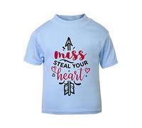 Miss Steal Your Heart (Romantic Quotes for Couples, Anniversary) Short Sleeve Cotton Toddler t Shirt, 3-4 Years, Pastel Blue