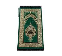Miss Tesettür Muslim Prayer Rug with Prayer Beads Gift | Janamaz | Sajjadah | Soft Islamic Prayer Rug | Islamic Gifts | Prayer Carpet Mat, Chenille Fabric, Green