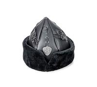 Miss Tesettür Turkish Ottoman Bork Hat, Ertugrul Leather Fur Winter Cap, Black Faux Fur and Black Faux Leather