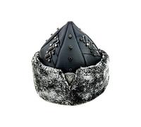 Miss Tesettür Turkish Ottoman Bork Hat, Ertugrul Leather Fur Winter Cap, Coat of Arms Kayi Tribe Alp IYI, Grey Faux Fur and Black Faux Leather