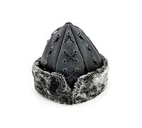 Miss Tesettür Turkish Ottoman Bork Hat, Ertugrul Leather Fur Winter Cap, Grey Faux Fur and Black Faux Leather