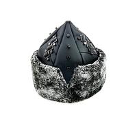 Miss Tesettür Turkish Ottoman Bork Hat, Ertugrul Leather Fur Winter Cap, Grey Faux Fur and Black Faux Leather