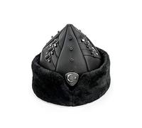 Miss Tesettür Turkish Ottoman Bork Hat, Ertugrul Leather Fur Winter Cap, Moon and Star, Black Faux Fur and Black Faux Leather